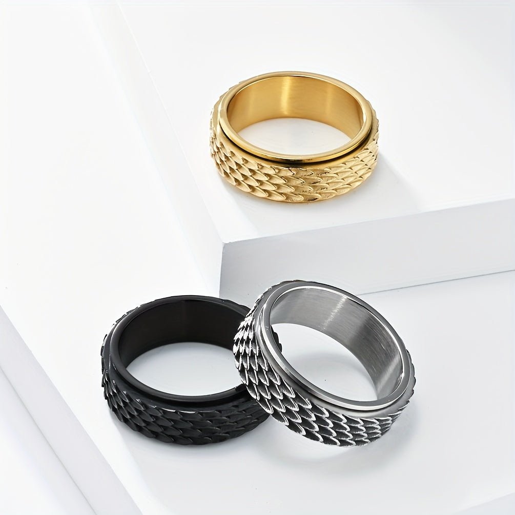 1pc Men's Retro Cool Rotating Ring, Punk Stainless Steel Ring with Dragon Scales