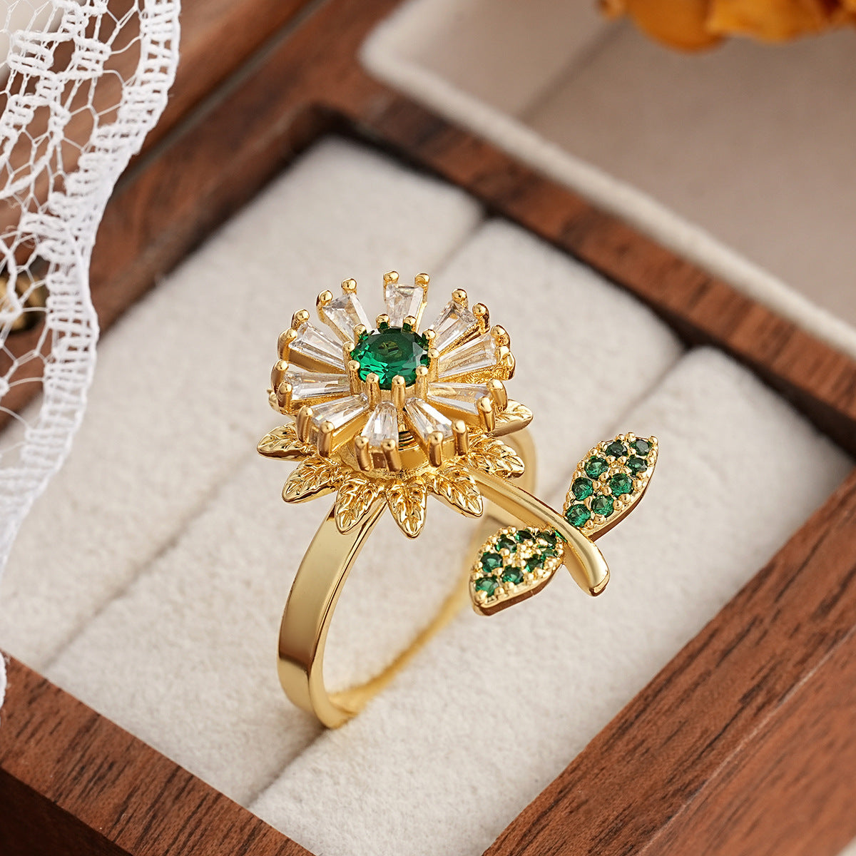 Women's Stainless Steel 360° Rotating Color-Changing Flower Ring - Luxury Multi-Color (Purple, Green, Pink, Red, Clear -Accented) with Rotatable Center, Everyday & Party Jewelry Gift for Birthdays, Christmas, Baptism - Durable & Affordable Rotatable