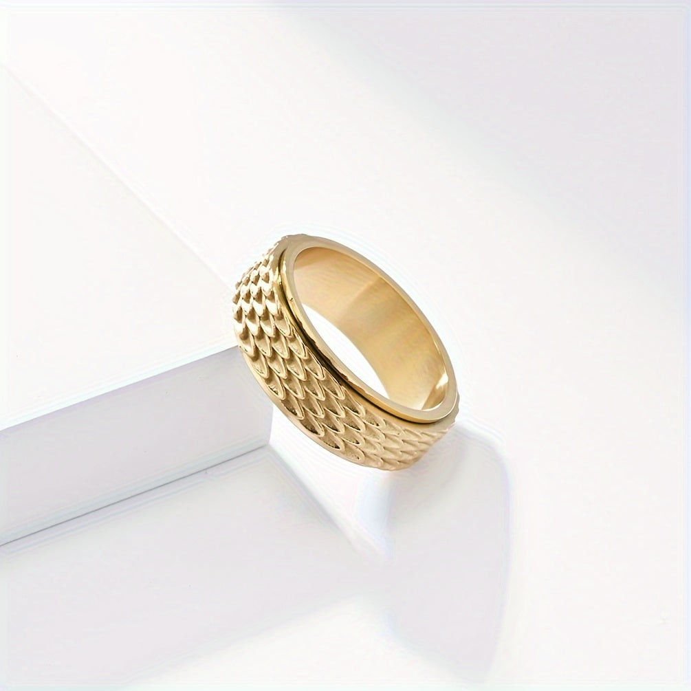 1pc Men's Retro Cool Rotating Ring, Punk Stainless Steel Ring with Dragon Scales