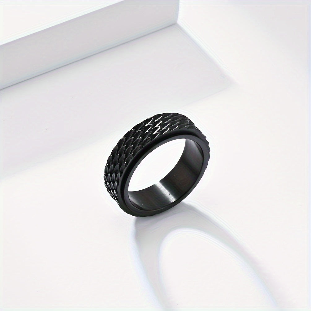 1pc Men's Retro Cool Rotating Ring, Punk Stainless Steel Ring with Dragon Scales