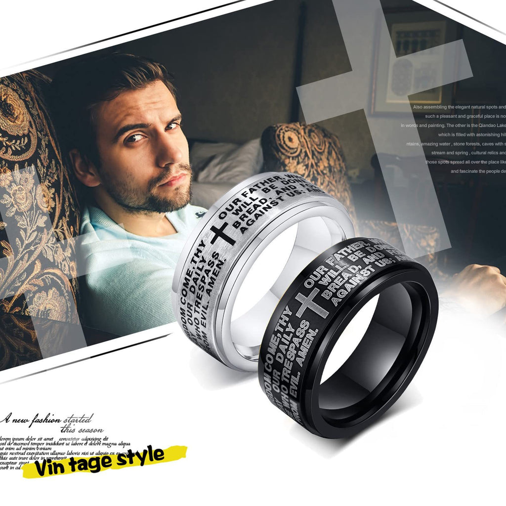 JewelryWe Men'S Rotating Cross Anxiety Ring - Stainless Steel 2-Tone Design, Minimalist Bible Verse Inspired Jewelry for Everyday & Formal Wear, Durable Comfort Fit, Religious Gift for Men, Formal Accessory, Modern Jewelry, Polished Finish, Faithbased