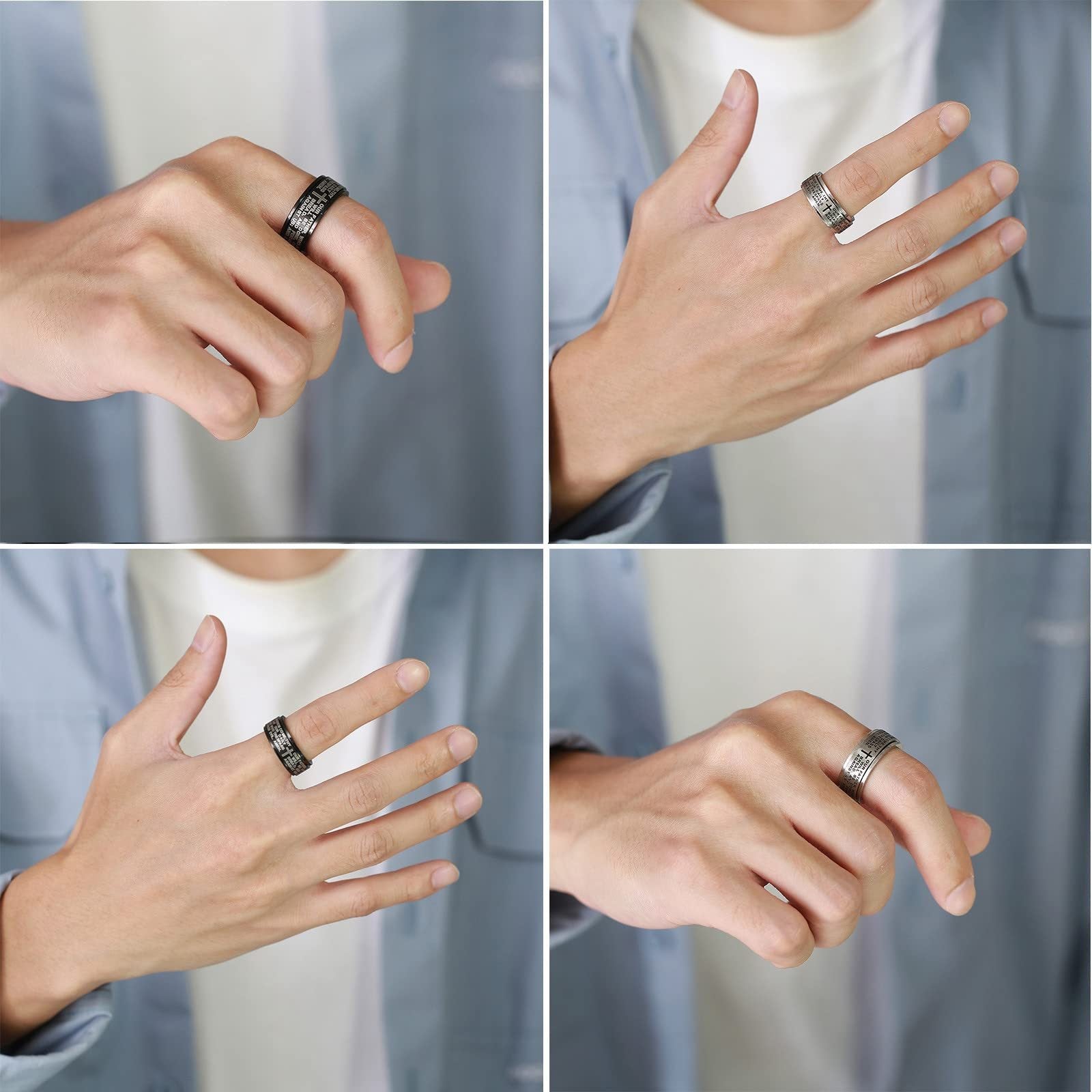 JewelryWe Men'S Rotating Cross Anxiety Ring - Stainless Steel 2-Tone Design, Minimalist Bible Verse Inspired Jewelry for Everyday & Formal Wear, Durable Comfort Fit, Religious Gift for Men, Formal Accessory, Modern Jewelry, Polished Finish, Faithbased